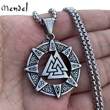 MENDEL Stainless Steel Mens Viking Norse Slavic Pagan Valknut Pendant Necklace