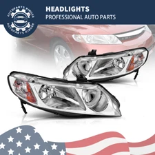 Headlights Assembly for 2006-2011 Honda Civic 4-Door Sedan Chrome Housing Lamp