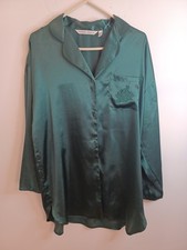 Victorias Secret Night Shirt Satin M Hunter Green Button Up Pajamas Vtg Charmed