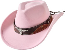 Kids Girls Boys Cowboy Cowgirl Hat Western Wide Brim Felt Fedora Hat with Buckle