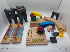 Large Lot Wooden Magnetic Train Cars, tracks, and signs