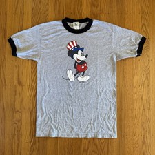 Vintage 90s Mickey  Co Ringer Gray Tee Shirt Patriotic Mickey Uncle Sam Medium