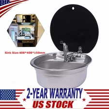 Stainless Steel RV Hand Wash Basin Kitchen Sink w/ Lid & Tap Caravan Camper Boat