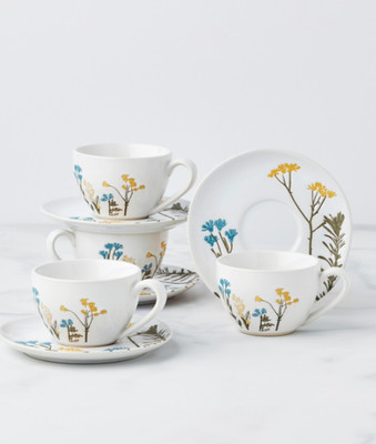 Lenox Wildflowers Espresso Cup & Saucer, Service for 4 - White NWT