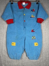 Vintage 12 Month Blue Corduroy Overalls/jumper Trucks 90s