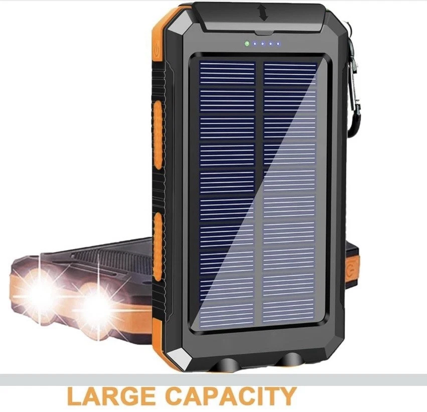 Safe Speed 42,800 mAh Power Bank / Solar Charger With Flashlight, Orange/Black
