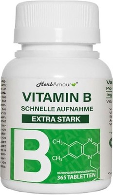 Vitamin B Komplex EXTRA STARK   365 vegane Tabletten, hochdosiert, 1 Jahr Vorrat