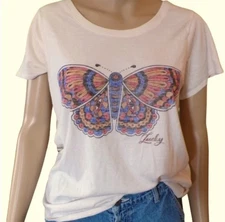 Lucky Brand Women's T-Shirt  Size XL Butterfly Graphic, Marshmallow