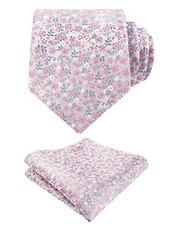 Mens 3.15inches Exquisite Floral Tie with Small Flower A142-silver/ Light Pink
