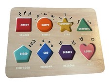Giggle Scape Wooden Block 8 Puzzle Pieces Mood Shapes Learning Activity Tool Toy