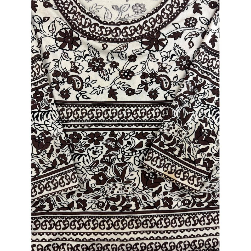 Blusa Talbots Collection de seda com estampa de paisley floral marrom L manga longa - Imagem 2 de 4