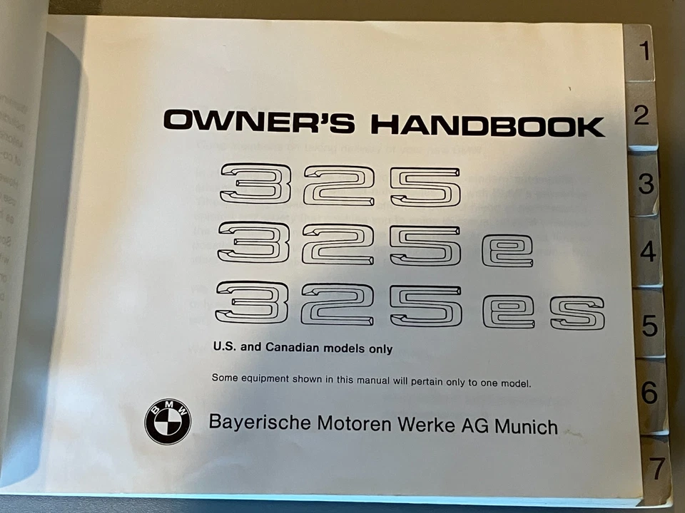 Original BMW E30 Owners Manual 1985 BMW 325 325e 325es - Image 2 of 4