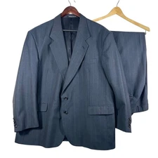 Kilburne & Finch Men 48R Blue Pinstripe 2 Piece Suit -Wool Blend Business Formal