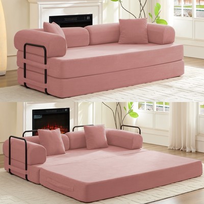 Zafly Queen Size Corduroy Sofa Bed, Sleeper Sofa Converts to Bed, Loveseat Sofa
