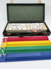 Vintage Crisloid Mah Jongg Set 156 Tiles With Case 4 Racks 4 Holders Dice M