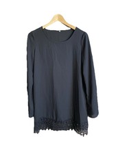 Black Dress Lace Trim Shift Womens Sz S Unbranded 1920’s Witchy Tunic