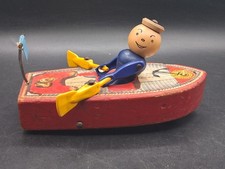 Vintage 1952 Fisher Price #730  Racing Rowboat Wood Pull Toy Working
