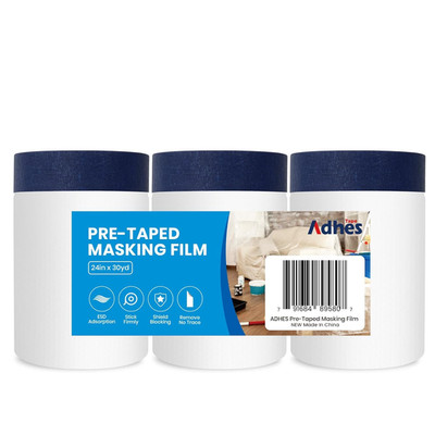 ADHES Painters Plastic with Tape, 24 Inch X 90 Feet X 3 Rolls Painters Tape with