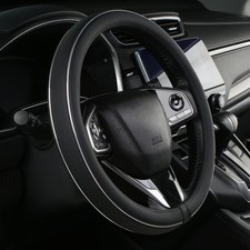 Black Leather Steering Wheel Cover Fiber Strip Car Steering Wheel Cover Unive...