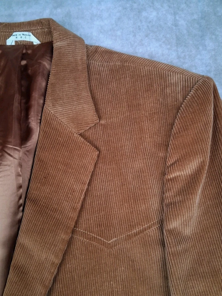 Blazer Abrigo Deportivo Vintage Anthonys 46R Marrón Pana Sonrisa Bolsillos Cuello Yugo Foto 4 de 4