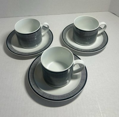 Apollo Porcelain Cup/Saucer Set 6 Pc Black Grid Pattern Modern Coffee Tea Set 3