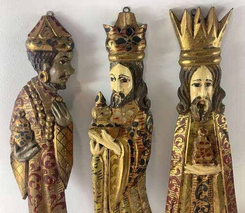 Vtg Hand Carved Wooden Painted 3 Wise Men Christmas Nativity Folk Art Home Decor - Picture 2 of 11