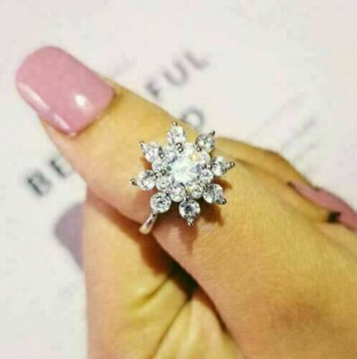 14K White Gold Plated 2Ct Round Cut LabCreated Diamond Snowflake Engagement Ring