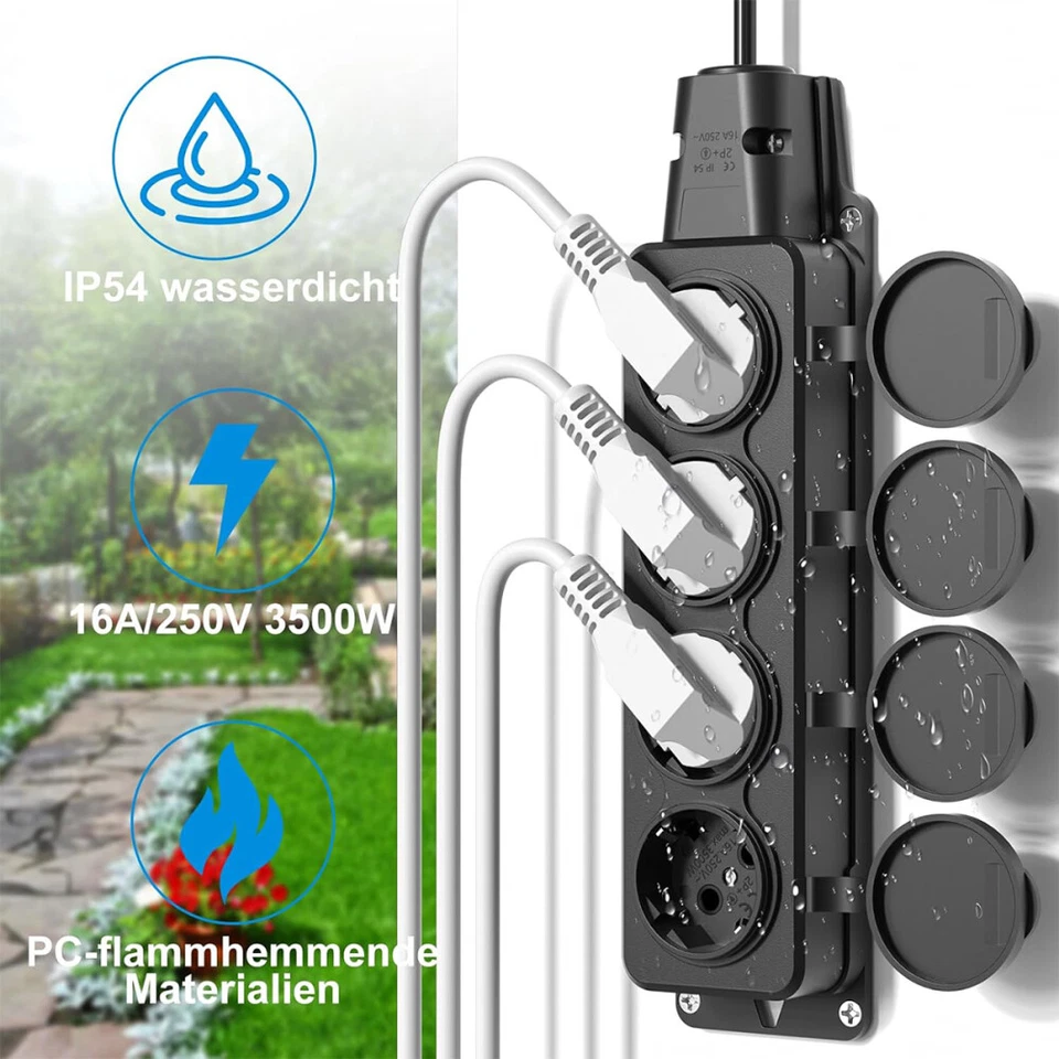 Steckdosenleiste 4 Fach Außen Outdoor IP54 Mehrfachstecker Strom Steckdose NEU - Bild 4 von 4