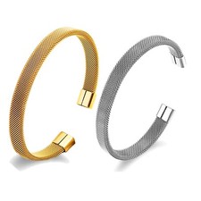 Bracelet for Women 316 Stainless Steel Weave Chain Bangle Gold Plated Set for 2