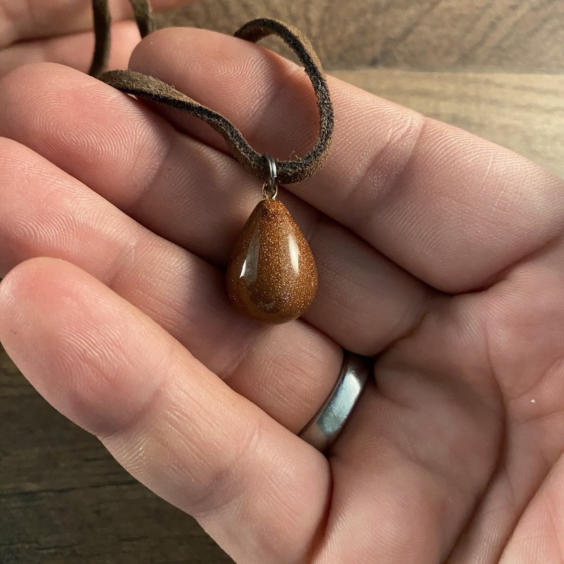 15" Long Leather Necklace Stephan & Co. Teardrop Sunstone Pendant 