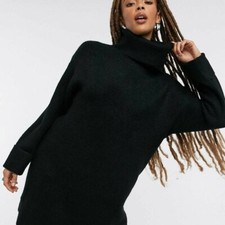 Topshop Knit Roll Neck Turtleneck Mini Sweater Dress in Black Sizes XS, S, M