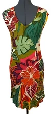 Jam's World Sunrise Floral Batik Cap Sleeve V Neck Sheath Dress XS W309 SUSE