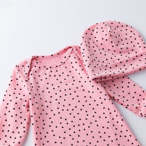 Newborn Baby Girls Cotton Gowns Infant Long Sleeve Nightgowns Sleeping Bag & Hat - Picture 11 of 16