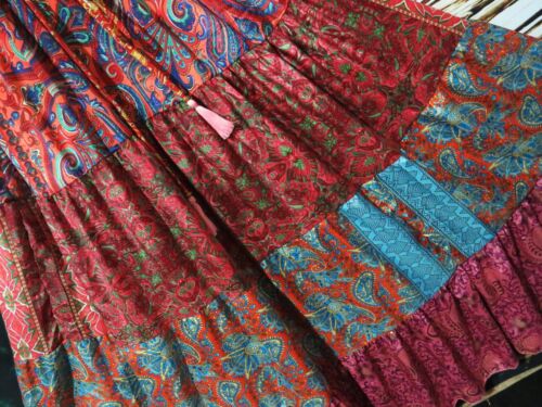 BOHO 100% SILK KIMONO SLEEVE PATCHWORK RUFFLED LONG DRESS REG 14 - 20 - Picture 4 of 6