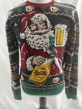 Genuine UGLY CHRISTMAS SWEATER Men s Large Santa w/ Beer Mug Holiday Xmas Party