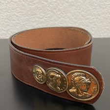 Rare Vintage 50 s GARAY Topgrain Cowhide Brown Leather Roman Coins Belt Size 28