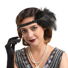1920s Black Feather Headband Gatsby Flapper Style Rhinestone Party Hairpiece
