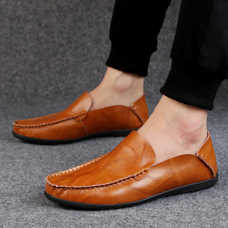 Retro Soft Soled Flat Low-Top Leather Shoes Fashion Casual Mens