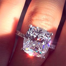 10 10mm Square Cut Cz Band 925 Silver Women's Engagement 4-claw Ring Size 5-10