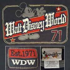 Vtg c2000s Walt Disney World 71 Mickey Mouse Applique Navy Blue Adult L T-Shirt