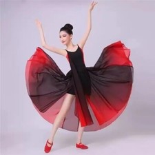 Girl Ballet Dress Gradient Splicing Chiffon Sling Flamenco Dance Leotard Dress