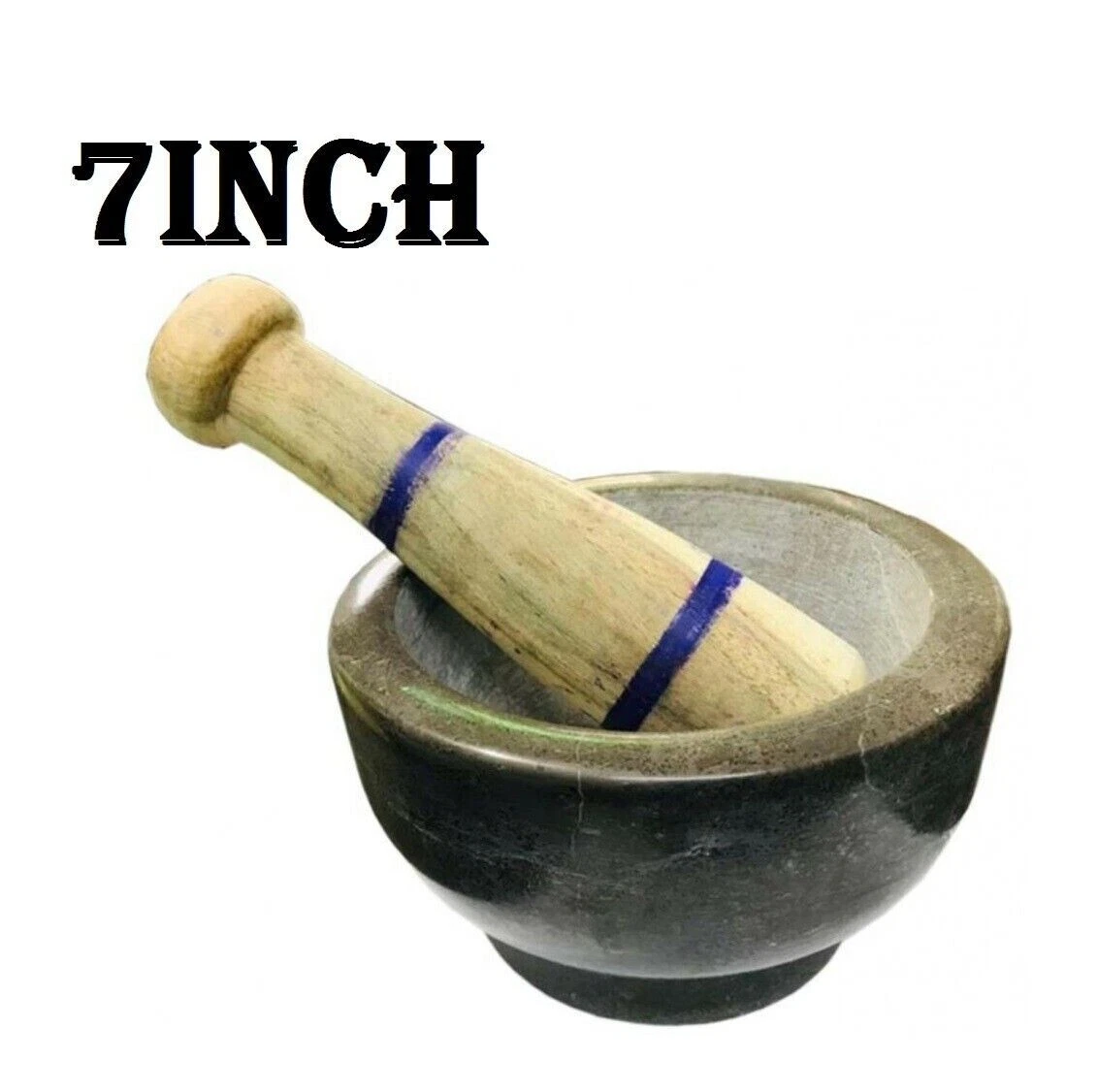 7″ Large Pestle and Mortar Granite Stone Spice Herb Crusher Grinder Black Lungri