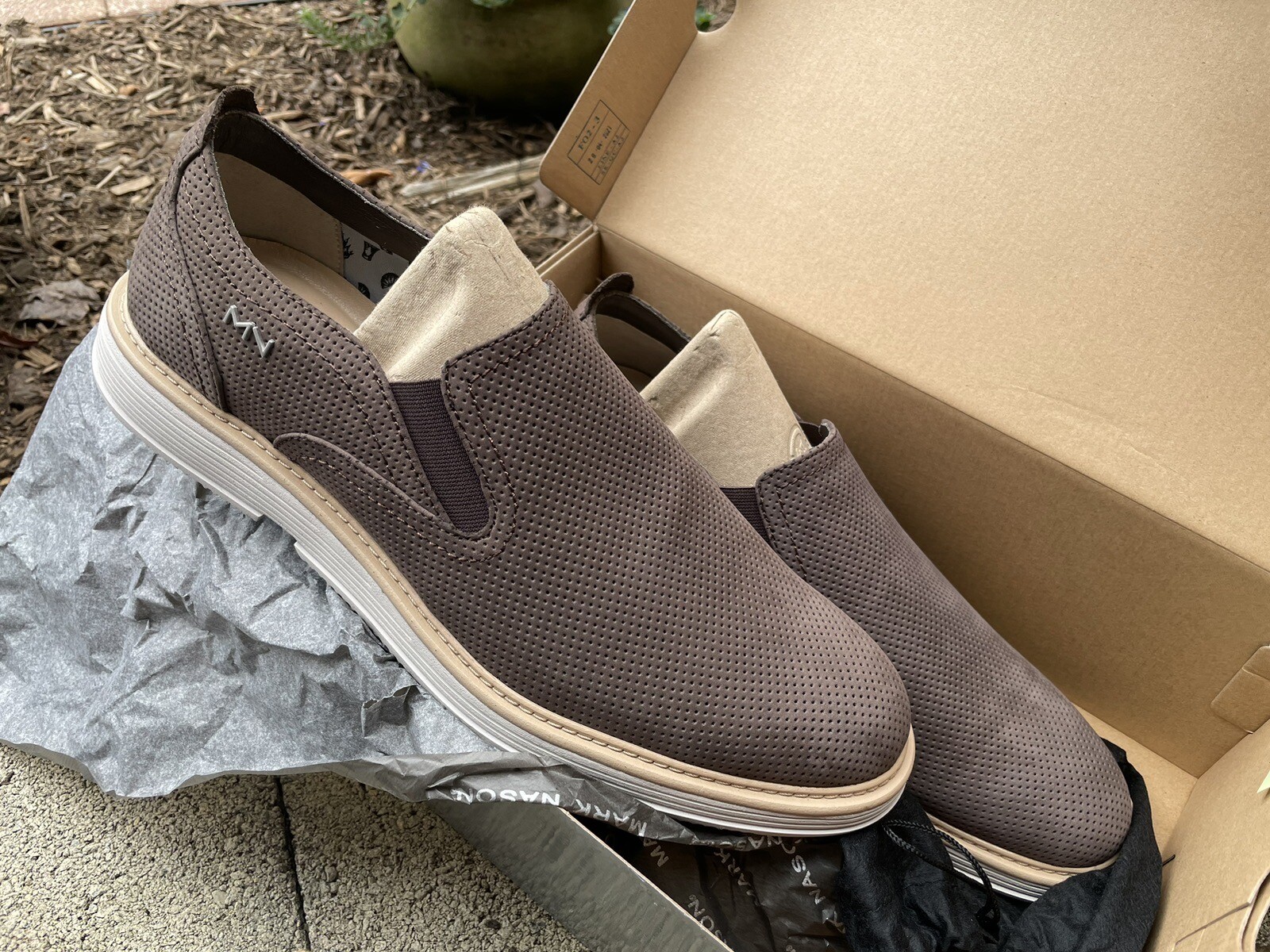 NIB Mens 12 Brown Mark Nason Men's ParalluxTorres Perf Nubuck Slip on