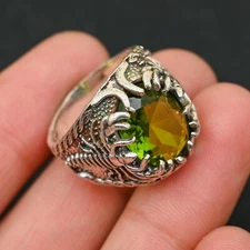 Green Peridot Men's Ring 925 Sterling Silver Handmade-Statement All Size-BJ103