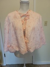 Vintage 1940s Quilted Bed Jacket Peach Floral Med
