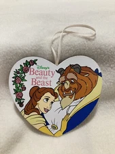 Vintage Disney Beauty & Beast Flat Heart Wood Christmas Ornament Kurt S. Adler