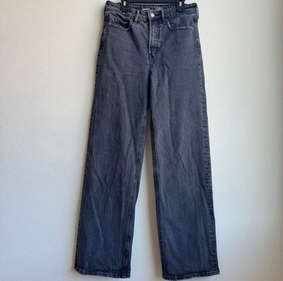 Old Navy Ski Hi Wide Leg Barrel Gray Black Solid Wash Jeans Size 4 /27 Inseam 29