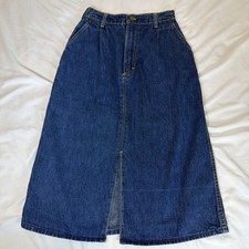 VTG Oshkosh Blue Jean Denim Midi Skirt Women's Pleated Pockets Size 5 USA