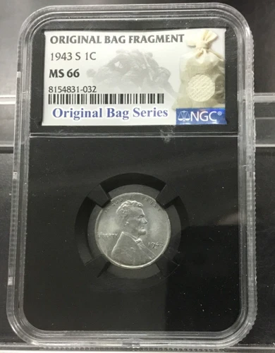 1943-S/S Lincoln Steel Cent Original Bag Fragment Series MS66 RPM-3 DIE BREAK 9'