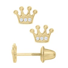 14K Yellow Gold Crown with Cubic Zirconia Baby Studs